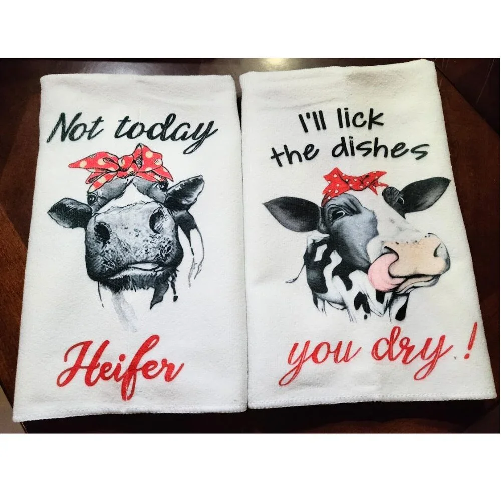 Farmhouse Kitchen Towels Set Cow Decor Country Cottage Decoration Dish Cloths